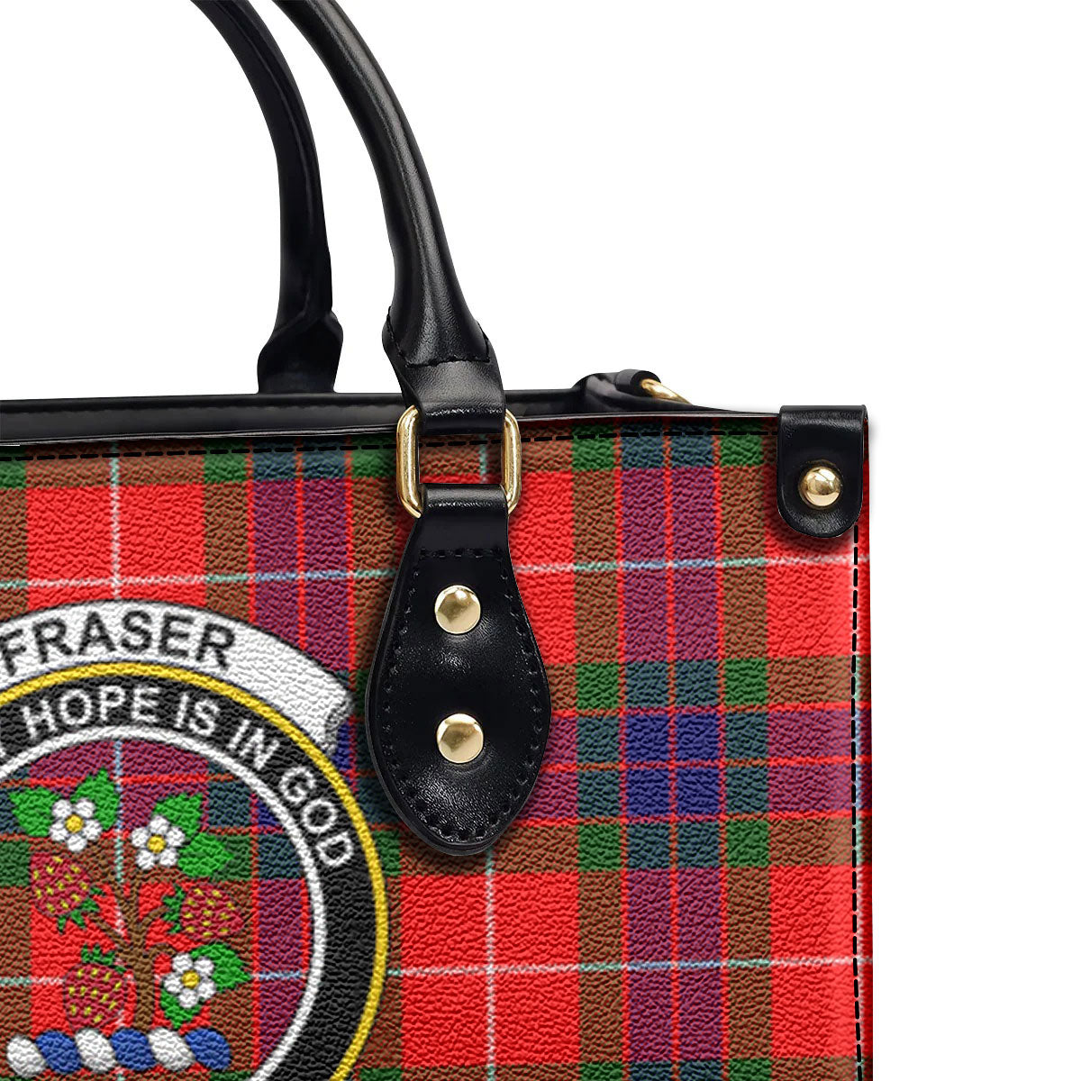 Fraser Tartan Crest Leather Handbag