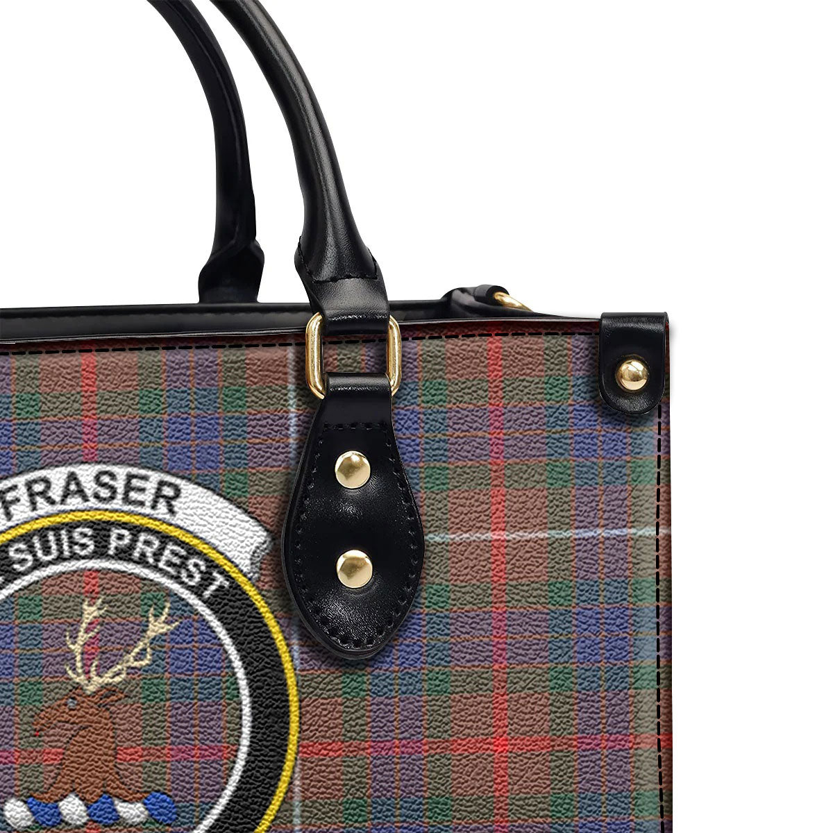 Fraser (of Lovat) Hunting Modern Tartan Crest Leather Handbag