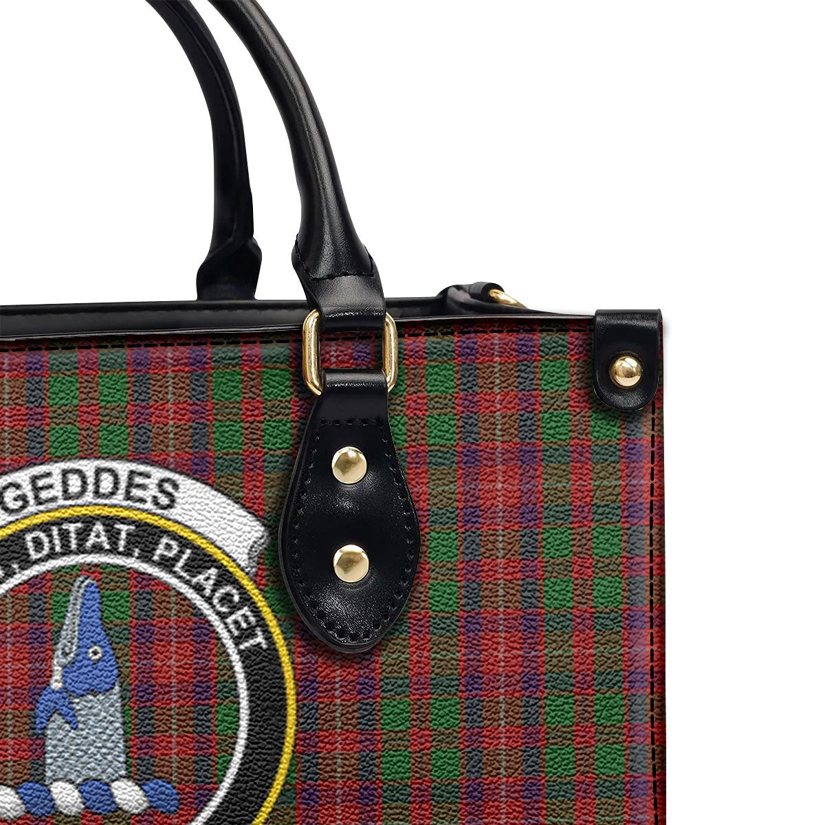 Geddes Tartan Crest Leather Handbag