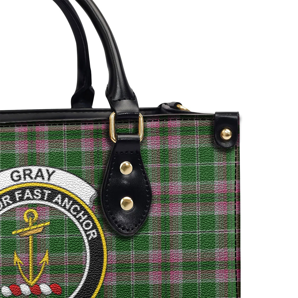 Gray Hunting Tartan Crest Leather Handbag