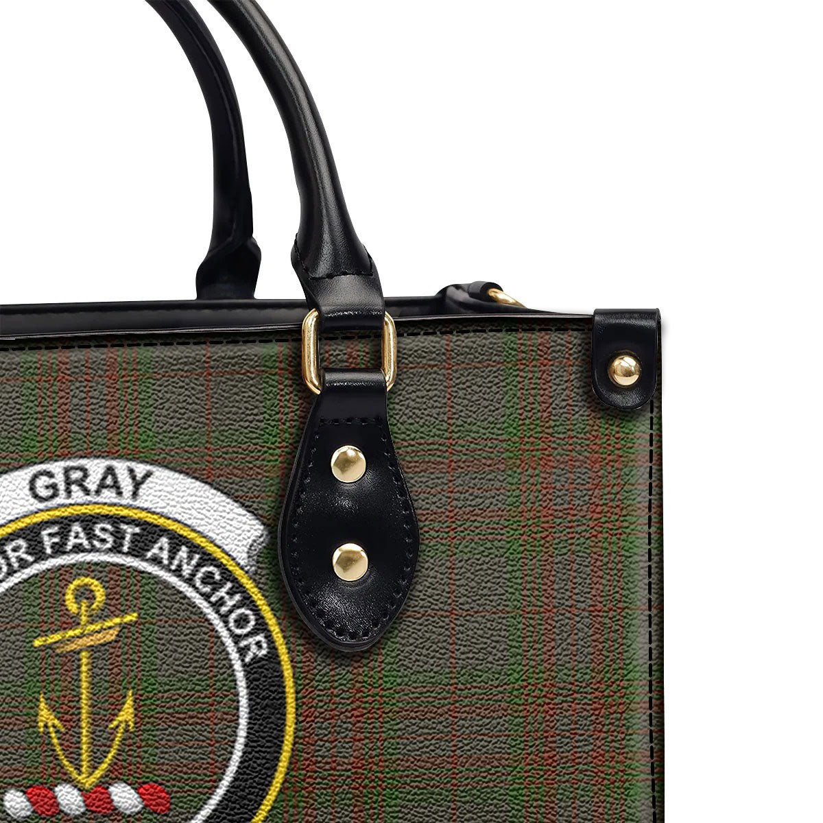 Gray Tartan Crest Leather Handbag