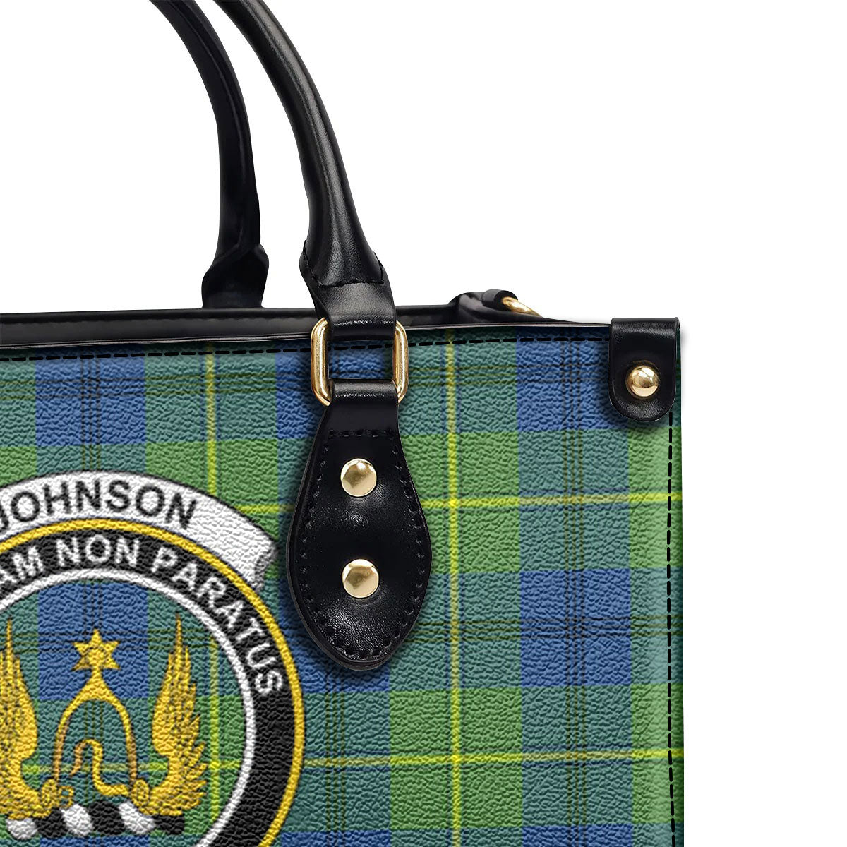 Johnson Ancient Tartan Crest Leather Handbag