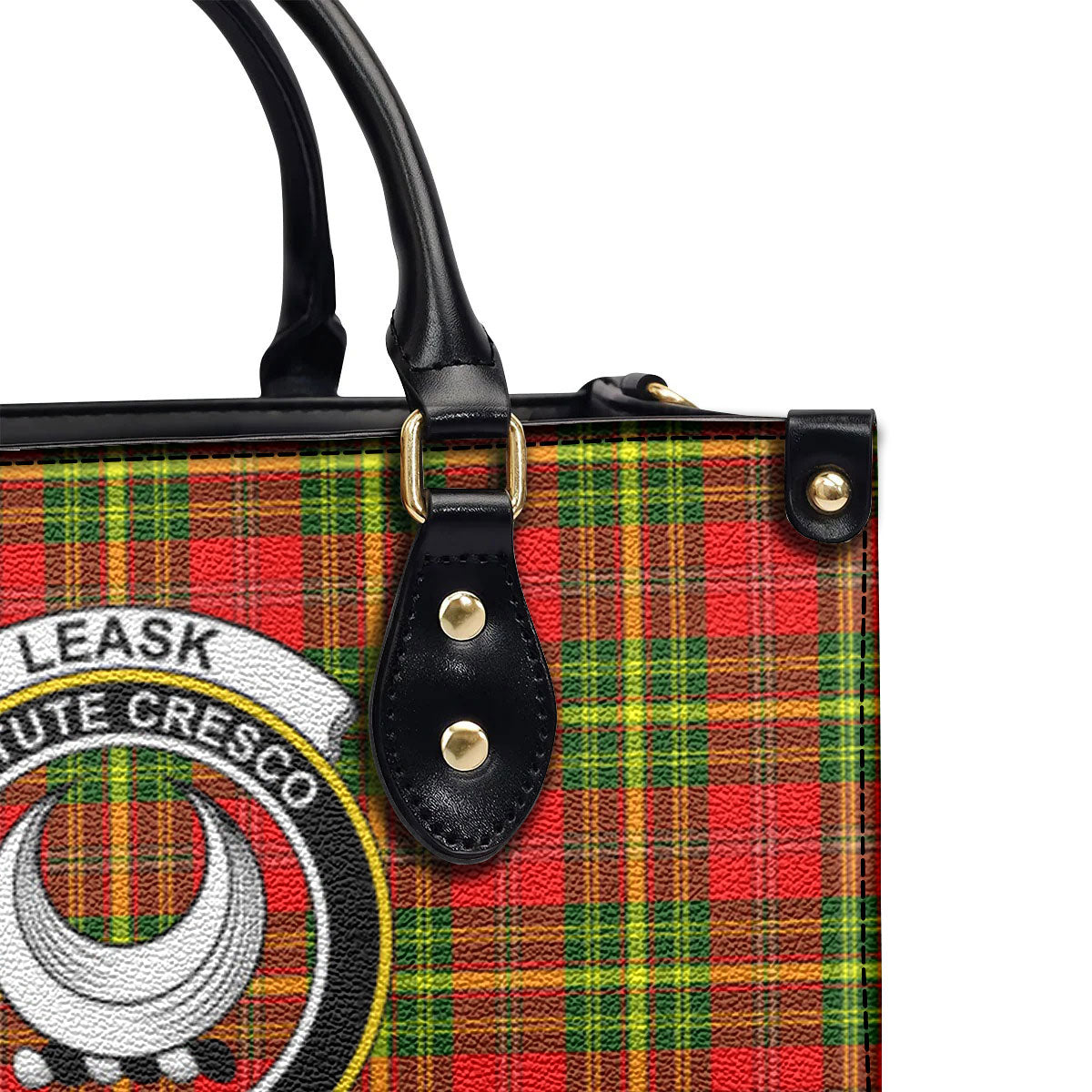 Leask Tartan Crest Leather Handbag