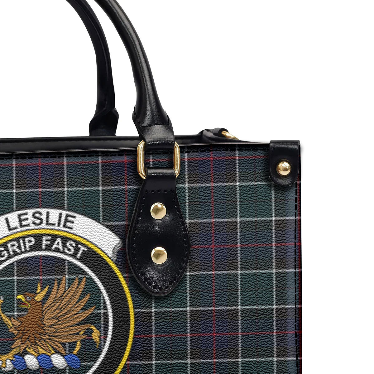 Leslie Hunting Modern Tartan Crest Leather Handbag