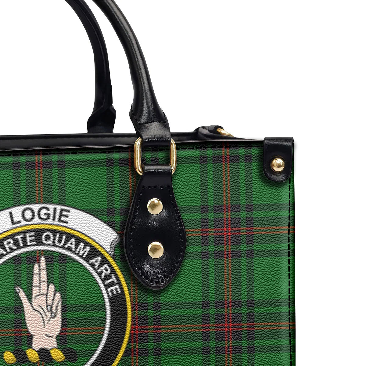 Logie Tartan Crest Leather Handbag