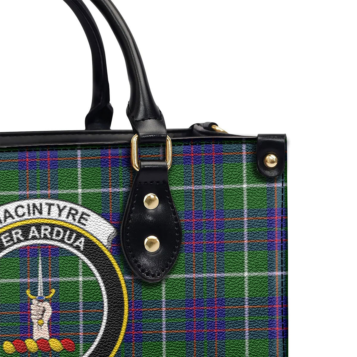 MacIntyre Hunting Modern Tartan Crest Leather Handbag