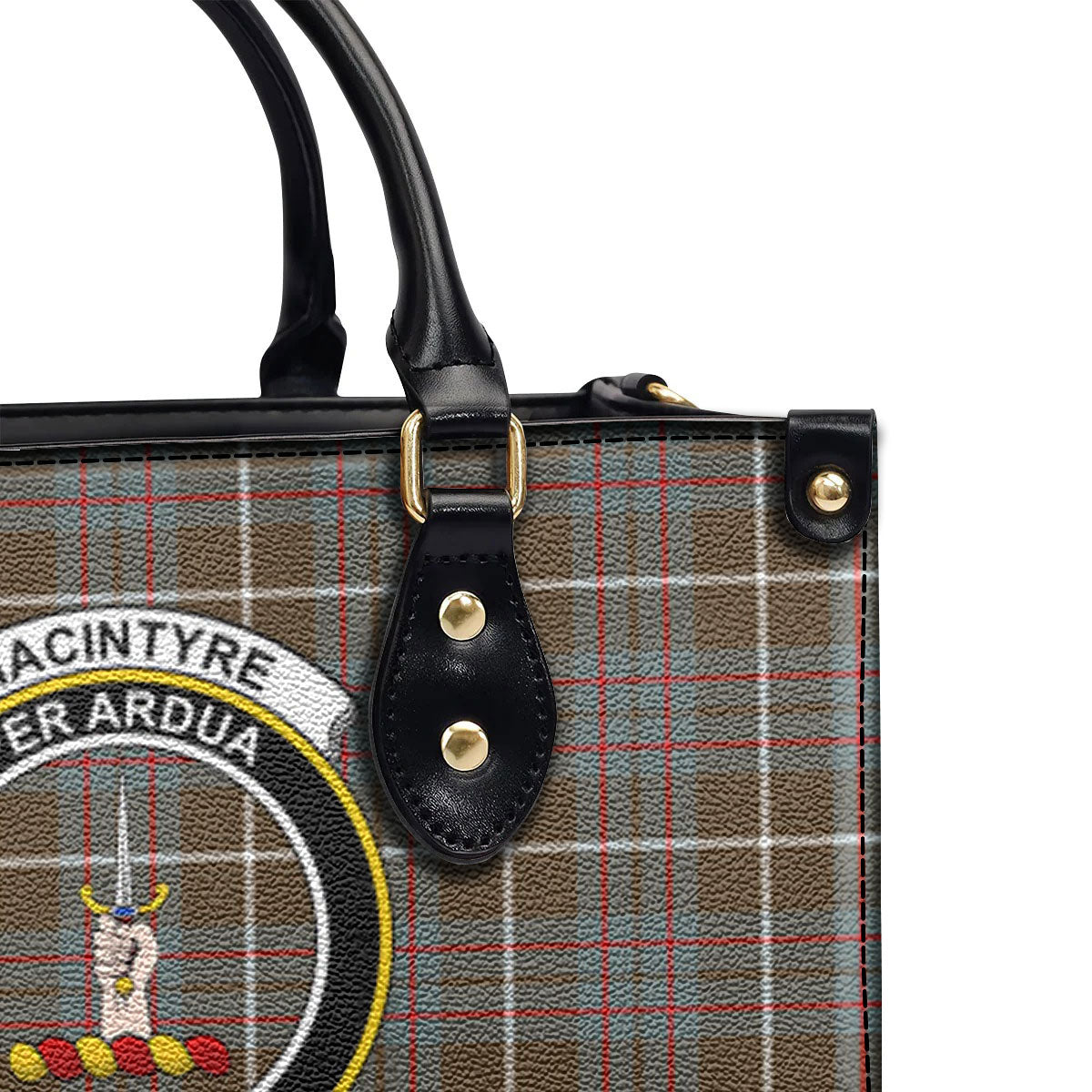 MacIntyre Hunting Weathered Tartan Crest Leather Handbag