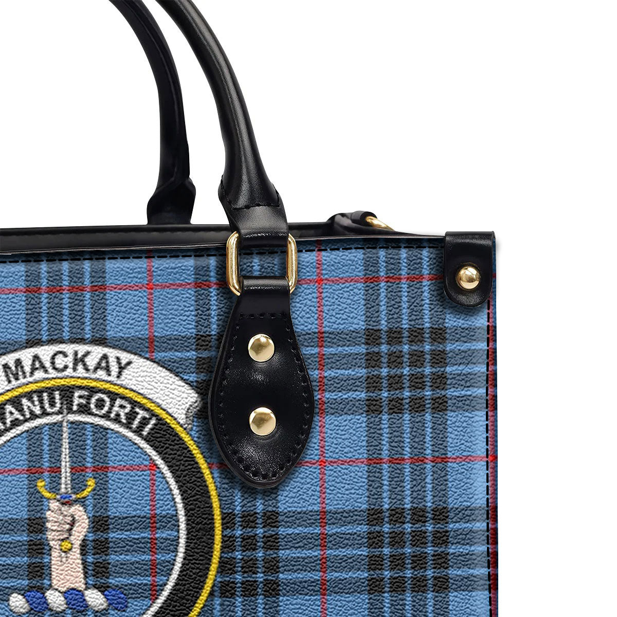 MacKay Blue Tartan Crest Leather Handbag