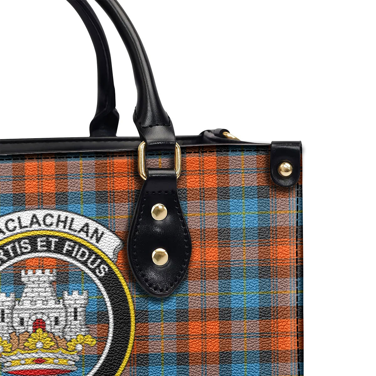 MacLachlan Ancient Tartan Crest Leather Handbag