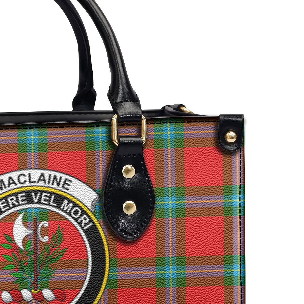 MacLaine of Loch Buie Tartan Crest Leather Handbag