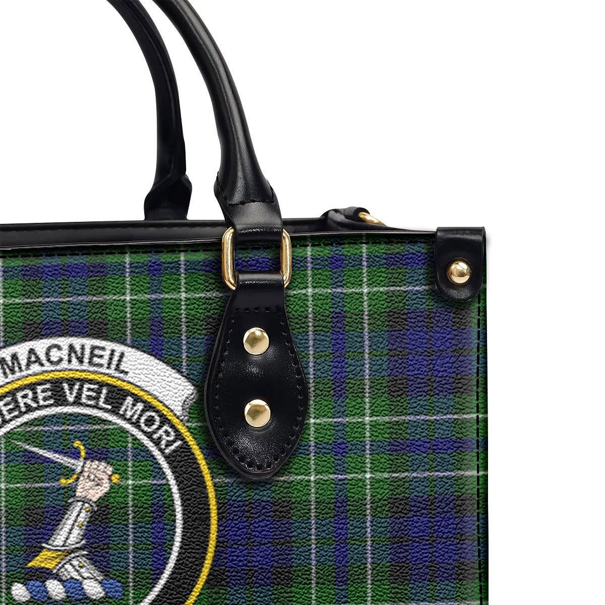 MacNeil of Colonsay Modern Tartan Crest Leather Handbag