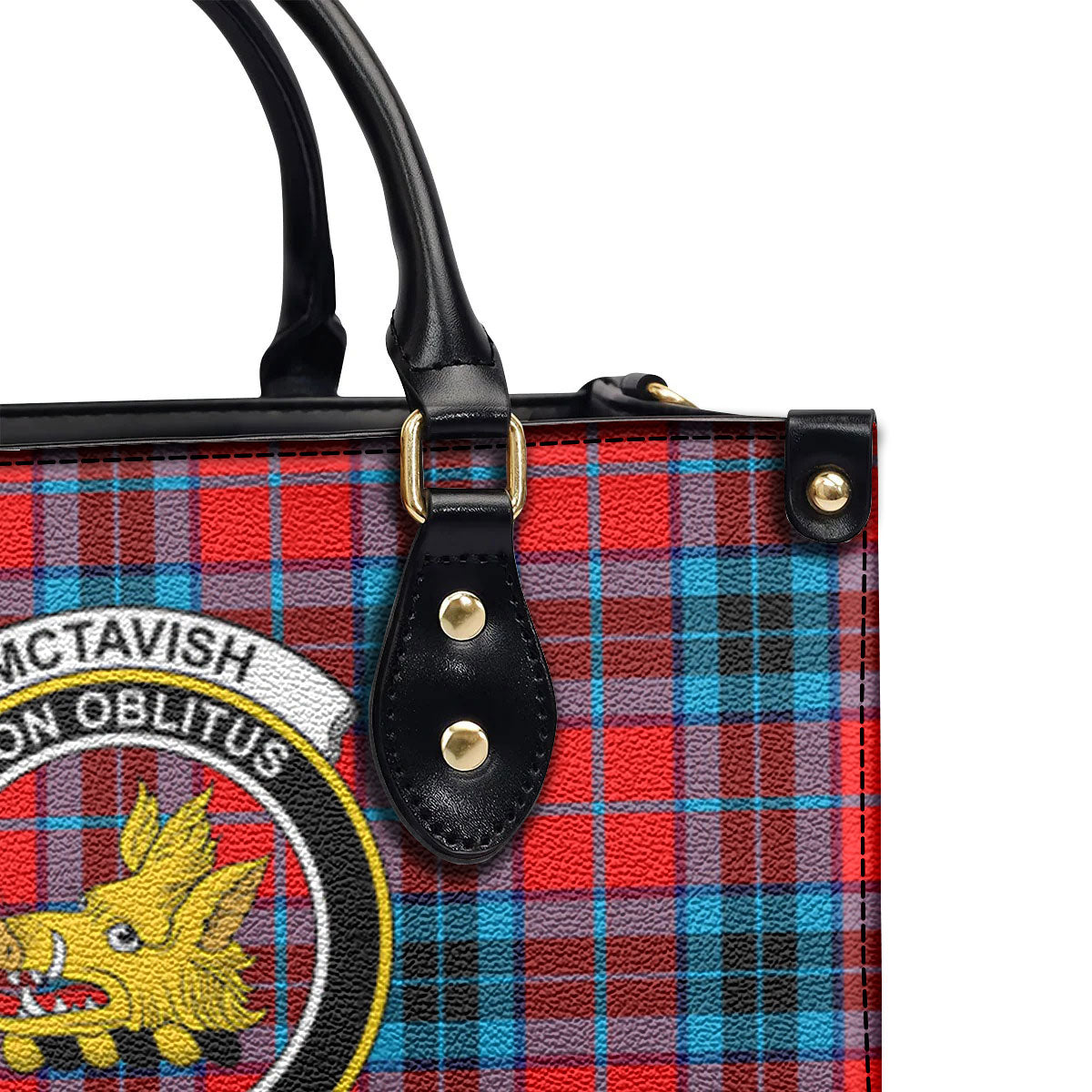 McTavish Modern Tartan Crest Leather Handbag