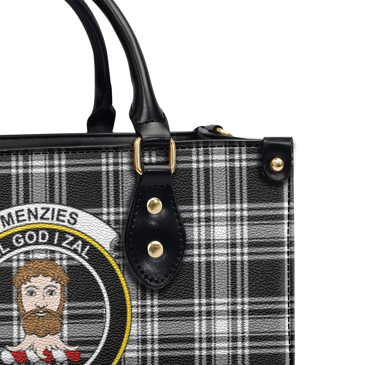 Menzies Black - White Modern Tartan Crest Leather Handbag