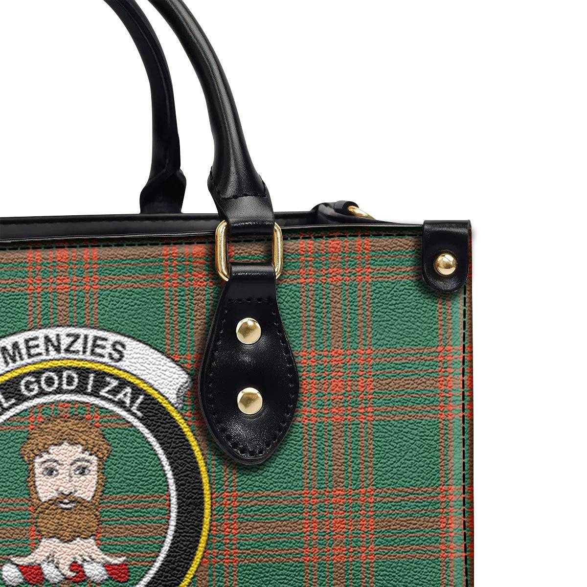 Menzies Green Ancient Tartan Crest Leather Handbag