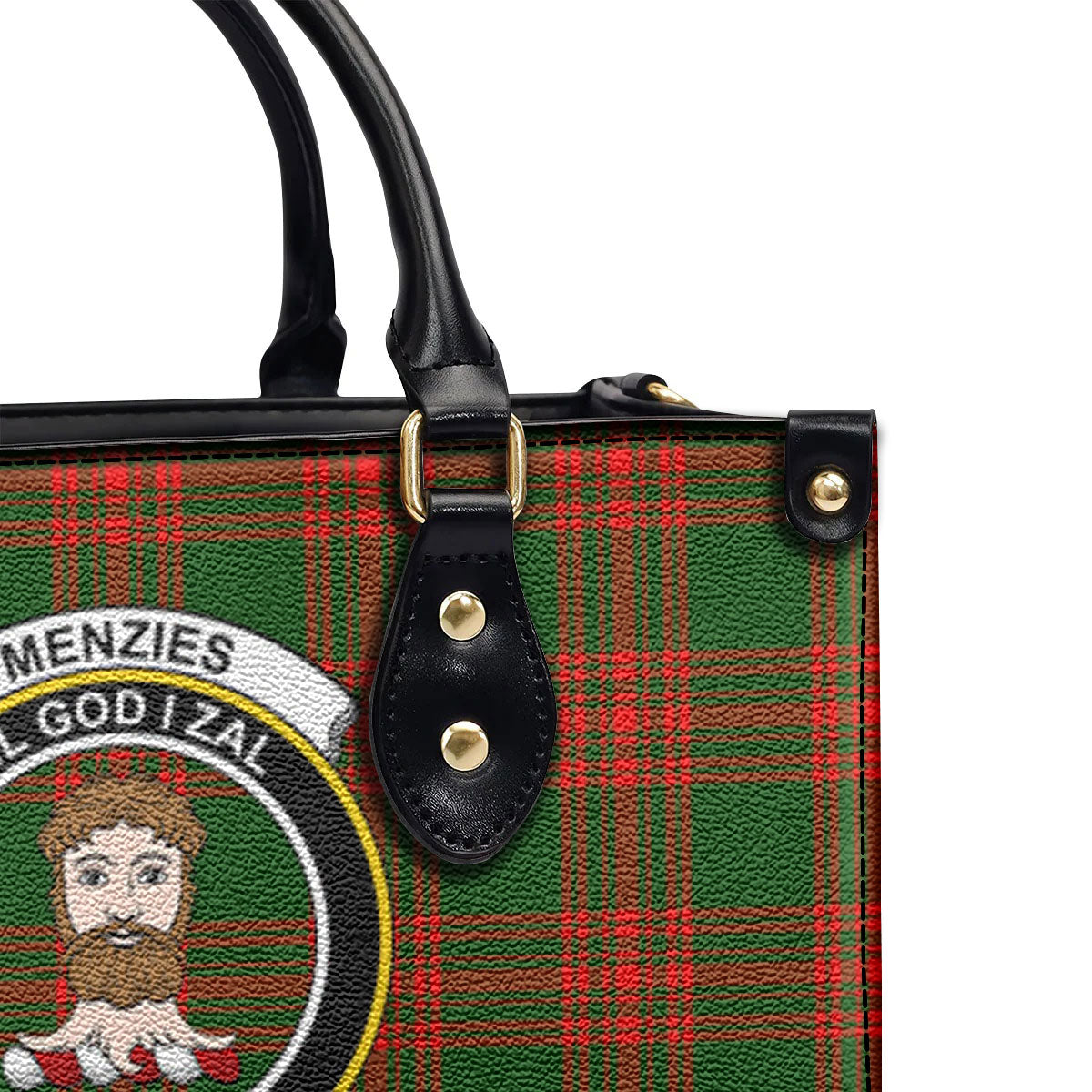 Menzies Green Modern Tartan Crest Leather Handbag