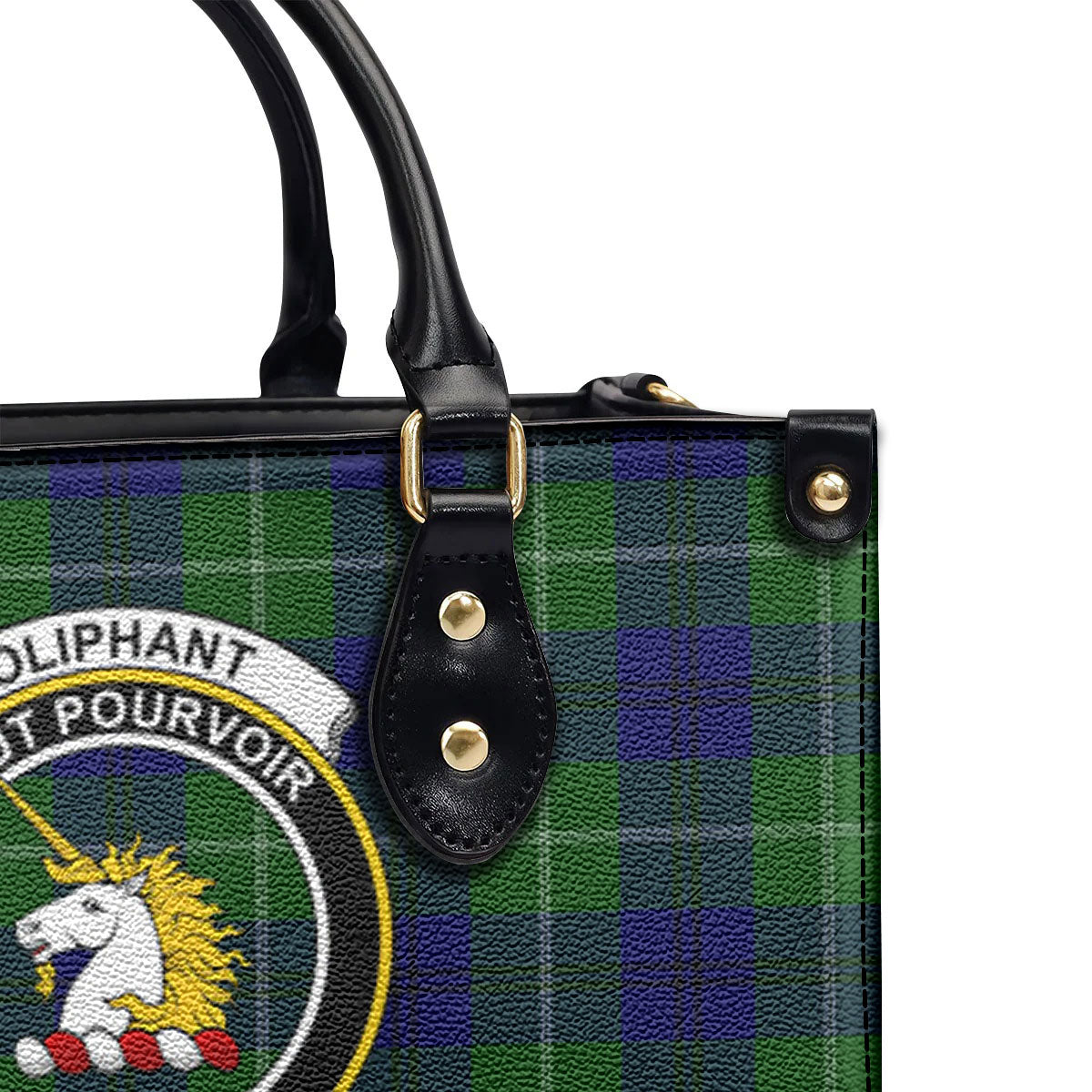 Oliphant Modern Tartan Crest Leather Handbag