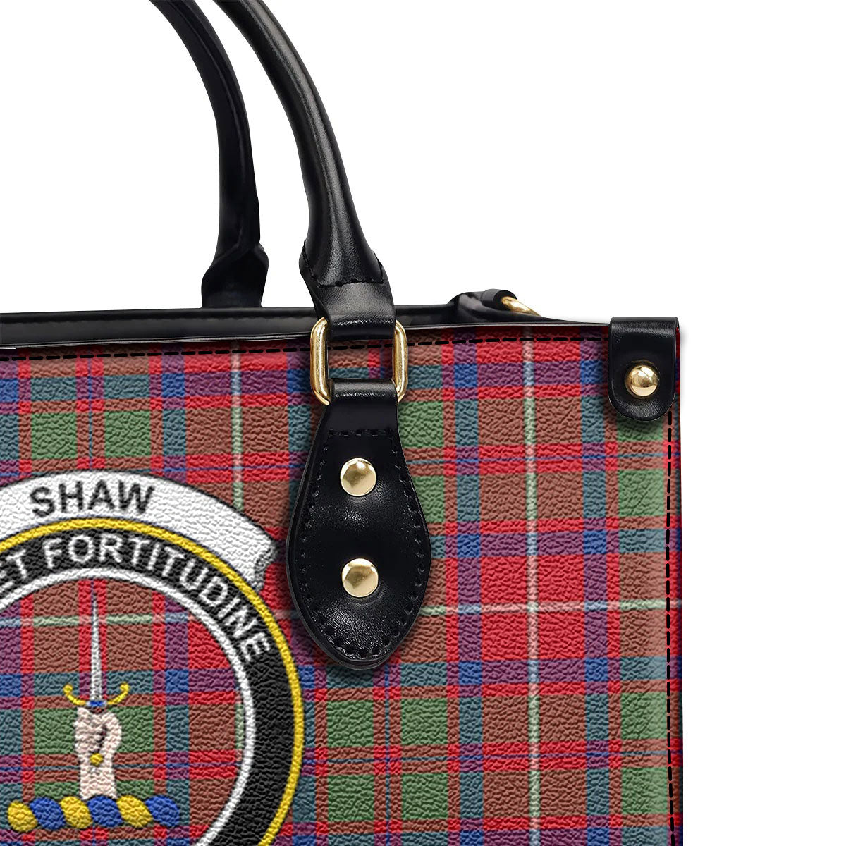 Shaw Red Modern Tartan Crest Leather Handbag