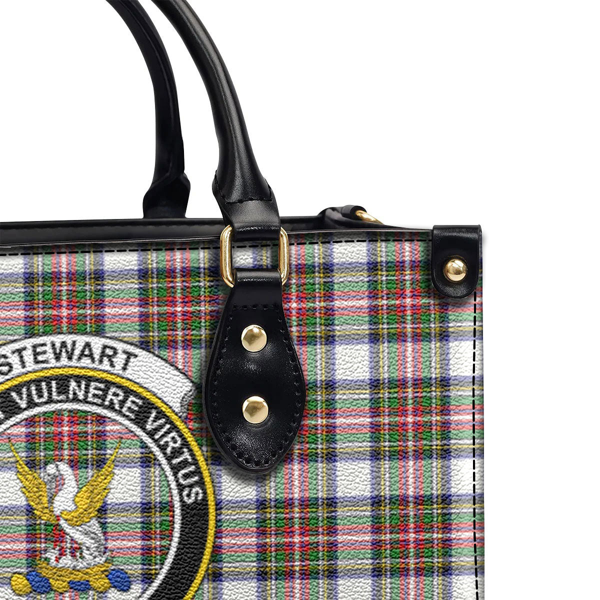 Stewart Dress Modern Tartan Crest Leather Handbag