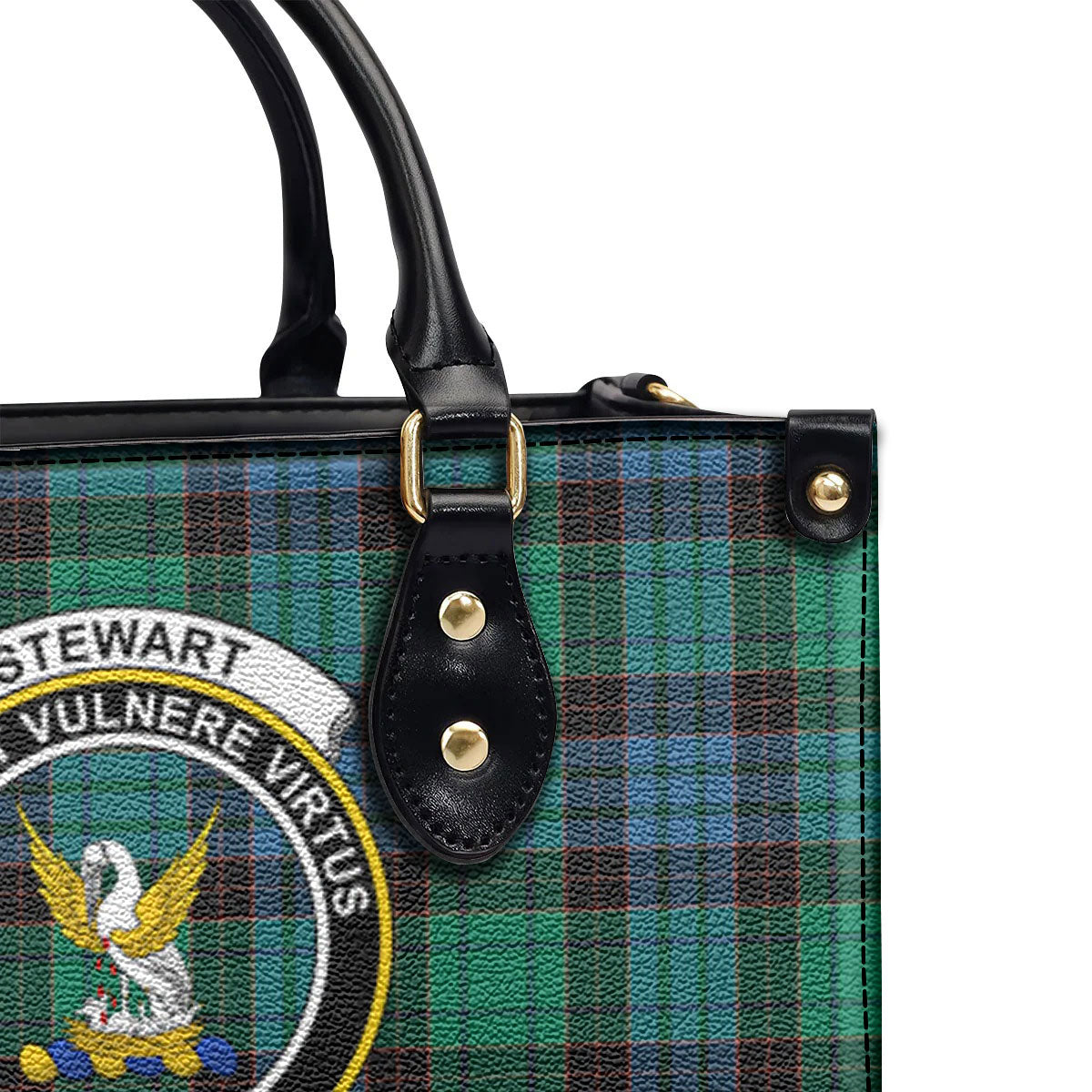 Stewart Old Ancient Tartan Crest Leather Handbag