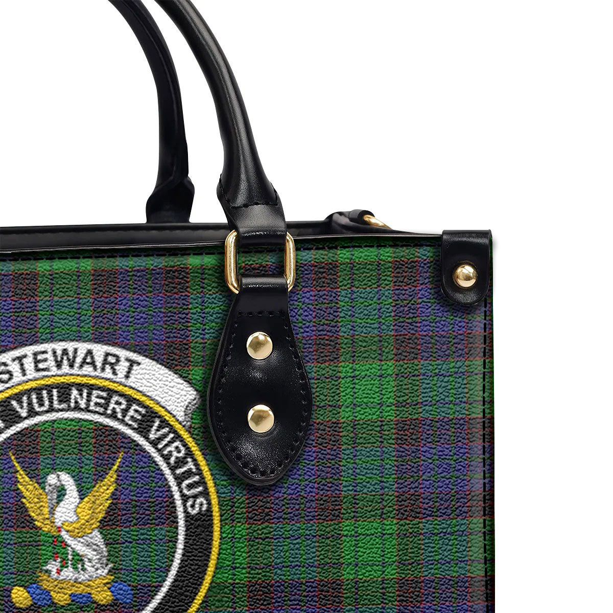 Stewart Old Modern Tartan Crest Leather Handbag