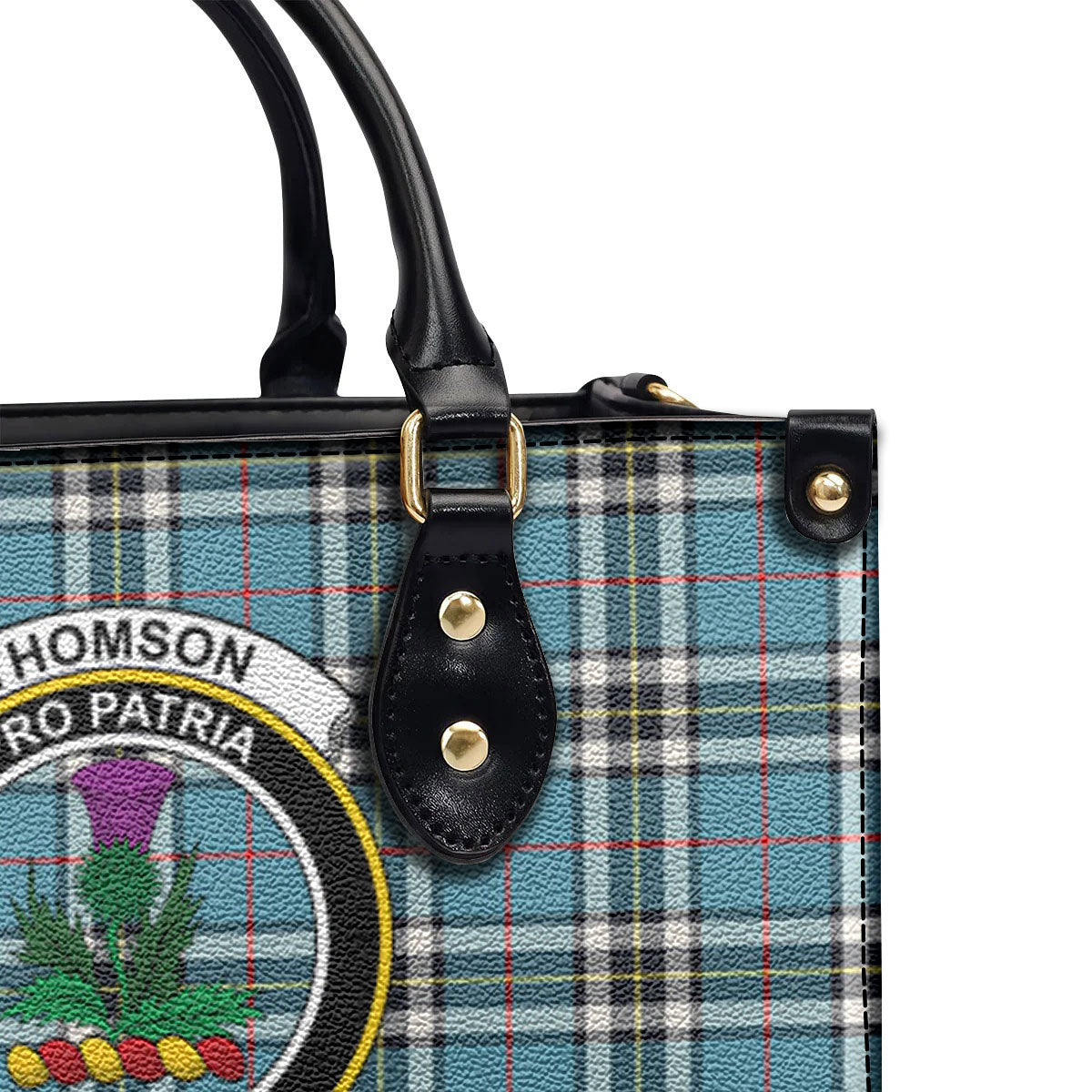 Thomson Blue Tartan Crest Leather Handbag