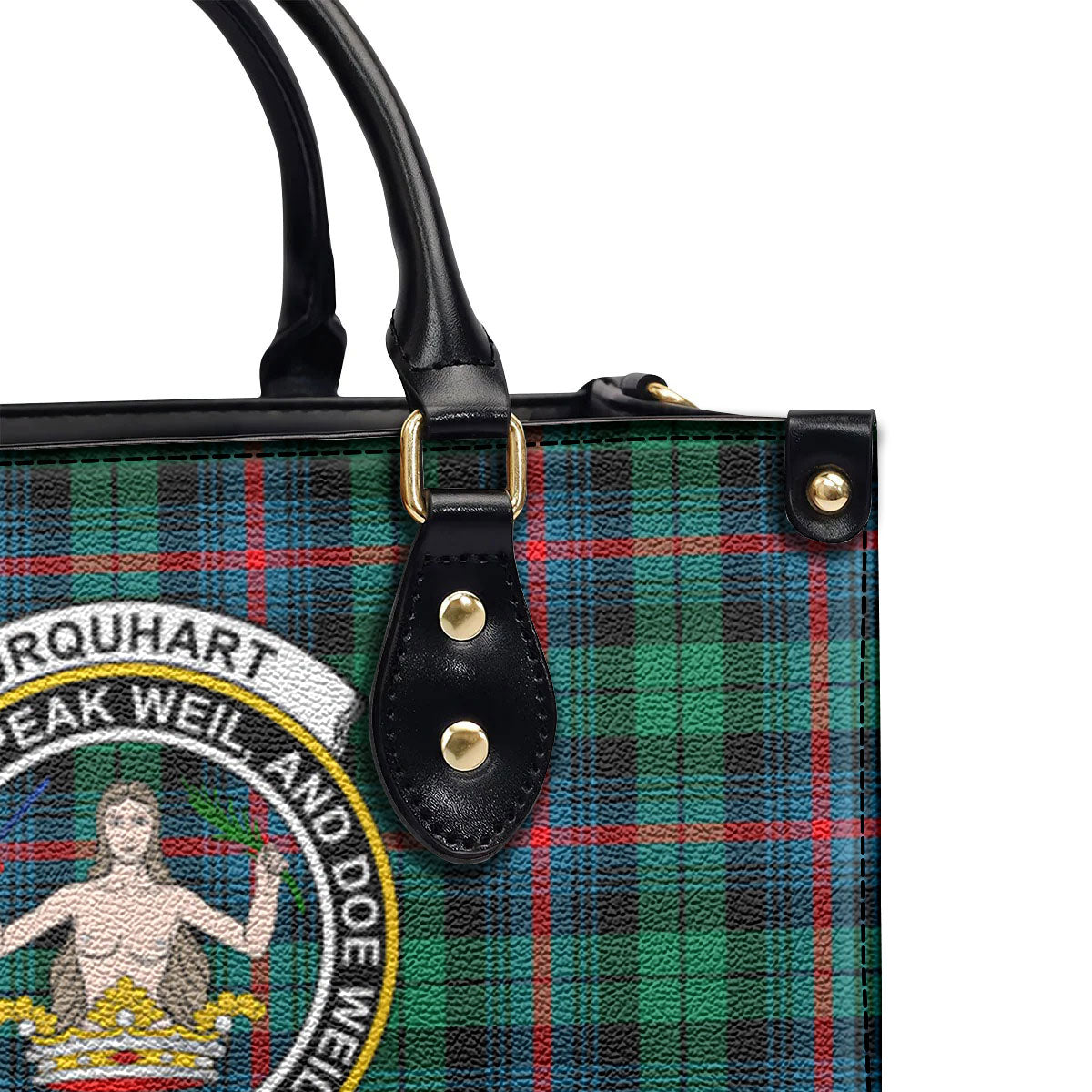 Urquhart Broad Red Ancient Tartan Crest Leather Handbag