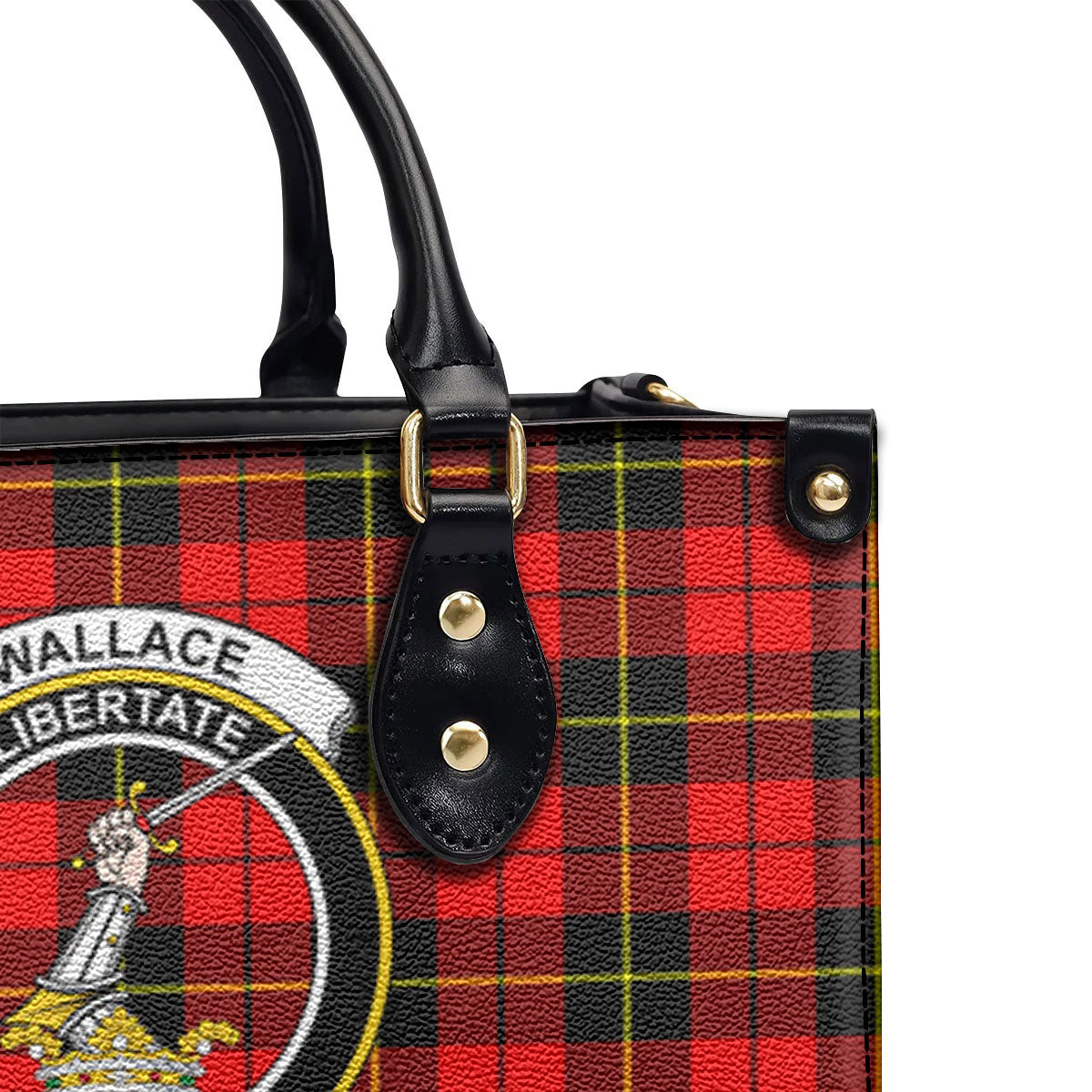 Wallace Hunting Red Tartan Crest Leather Handbag