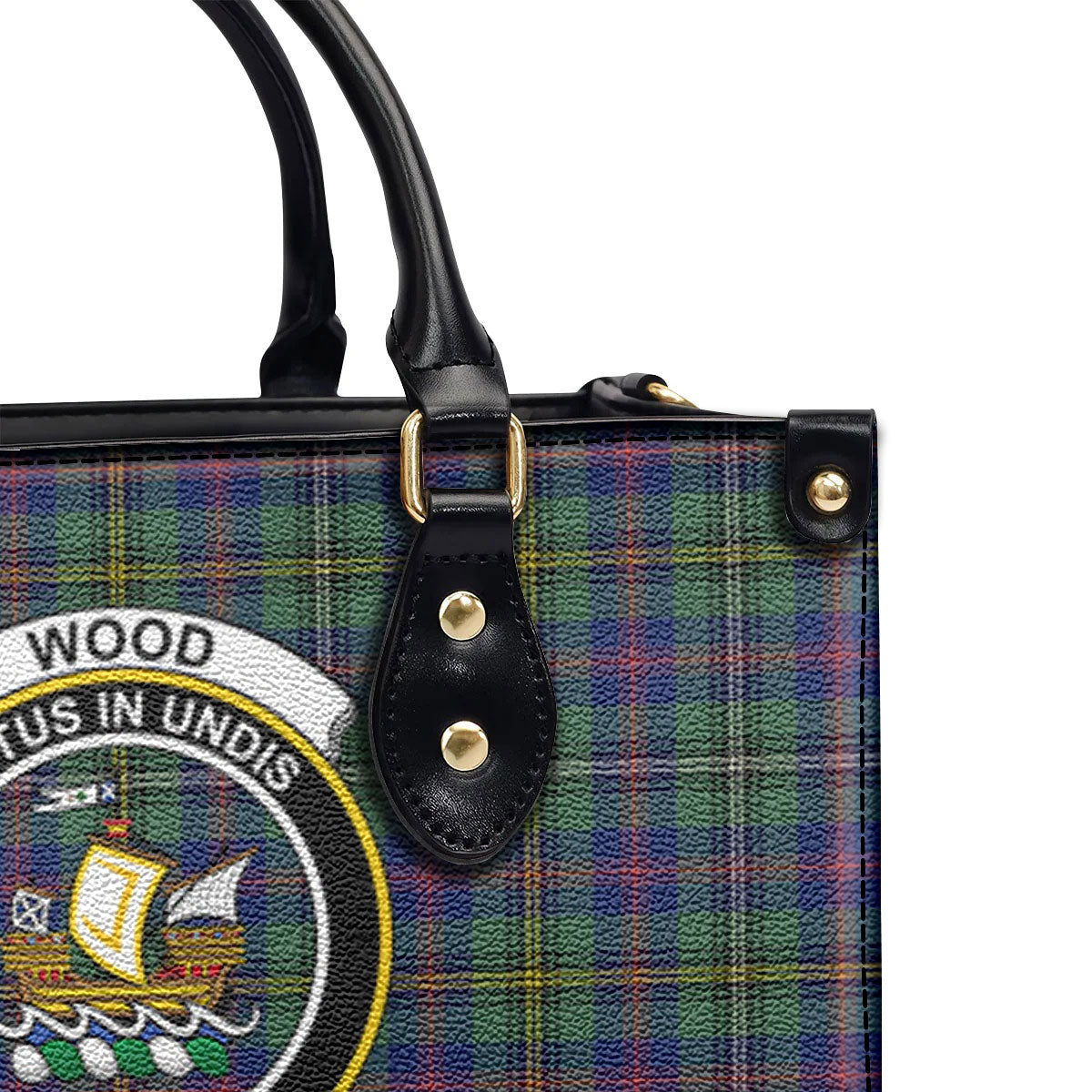 Wood Tartan Crest Leather Handbag