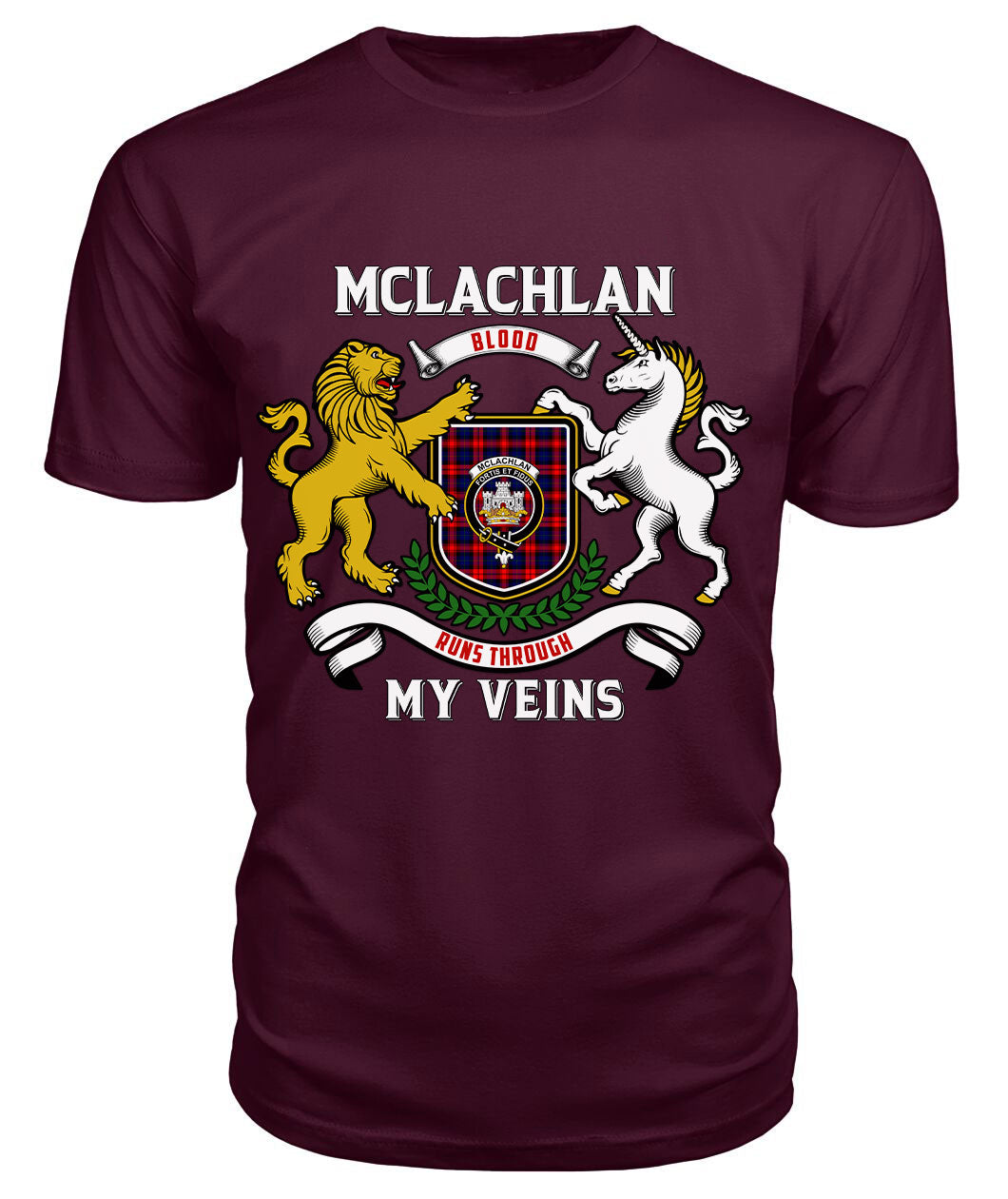 McLachlan Modern Tartan Crest 2D T-shirt - Blood Runs Through My Veins Style