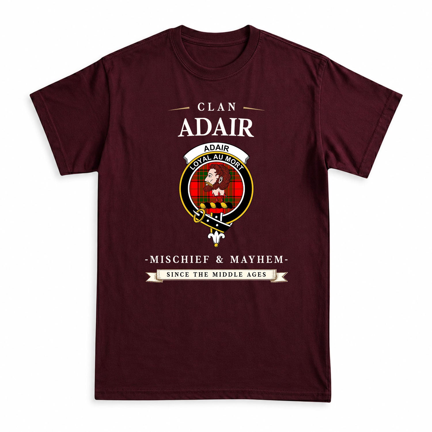 Adair Modern Tartan Crest Mischief and Mayhem T-shirt