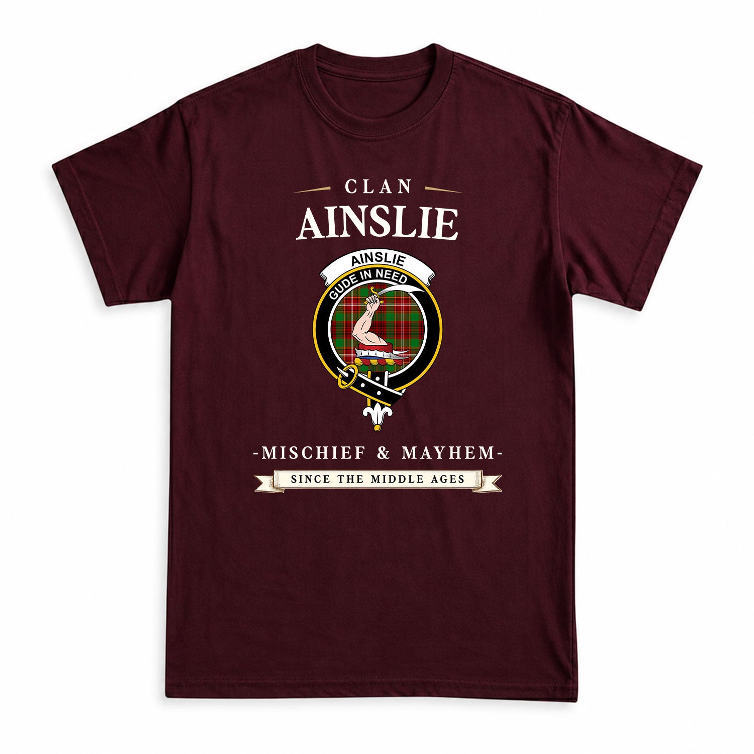 Ainslie Tartan Crest Mischief and Mayhem T-shirt