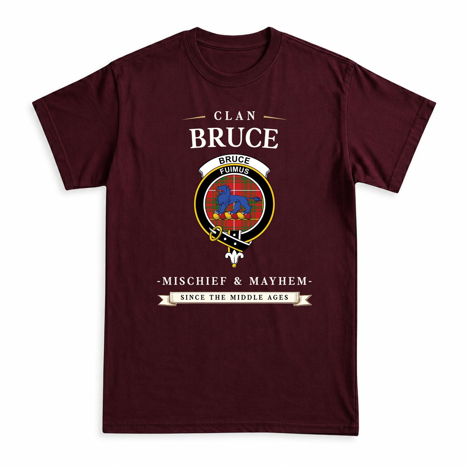 Bruce Modern Tartan Crest Mischief and Mayhem T-shirt