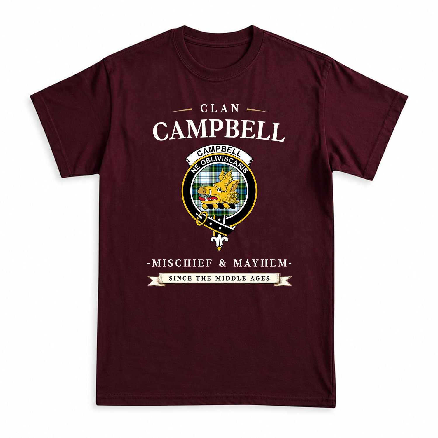 Campbell Dress Tartan Crest Mischief and Mayhem T-shirt