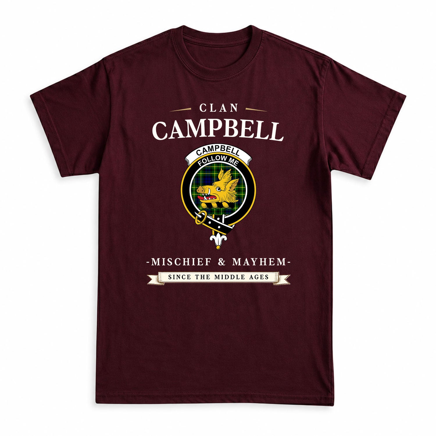 Campbell of Breadalbane Modern Tartan Crest Mischief and Mayhem T-shirt