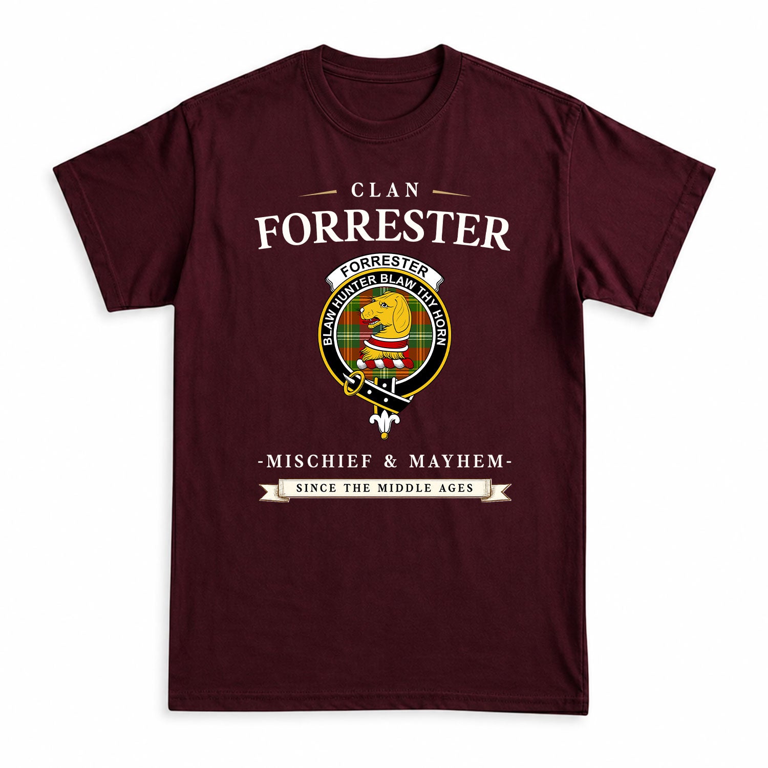 Forrester Tartan Crest Mischief and Mayhem T-shirt