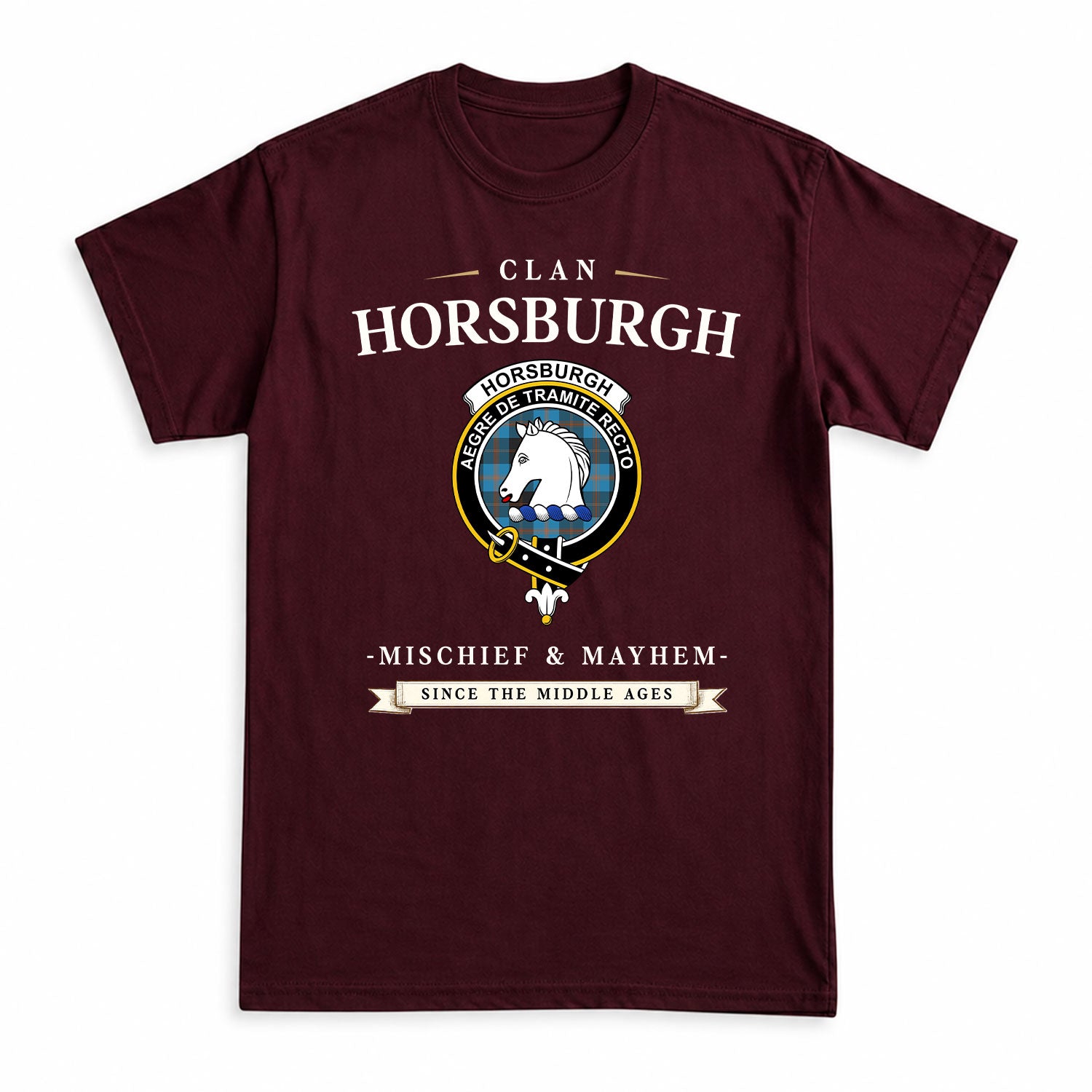 Horsburgh Tartan Crest Mischief and Mayhem T-shirt