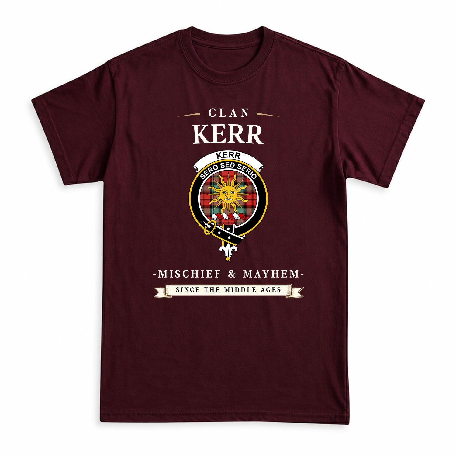 Kerr Ancient Tartan Crest Mischief and Mayhem T-shirt