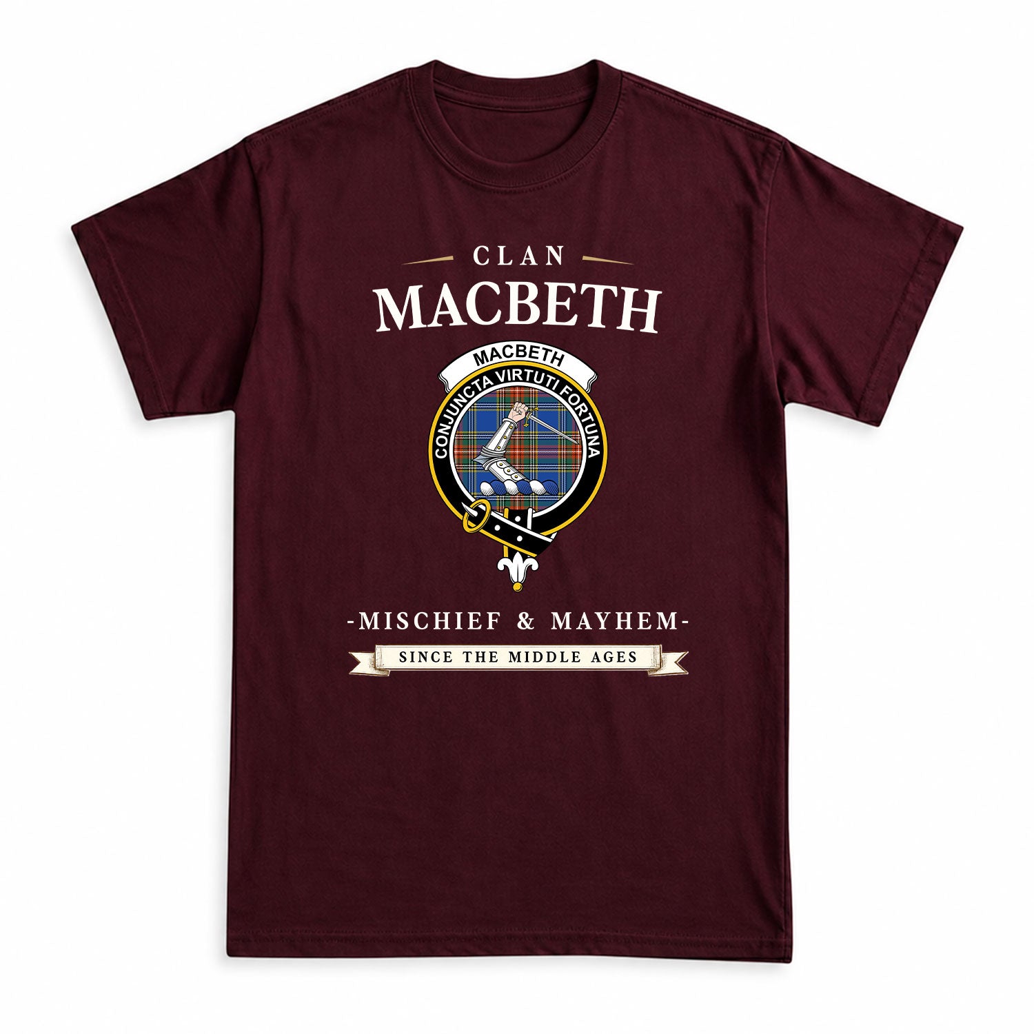 MacBeth Ancient Tartan Crest Mischief and Mayhem T-shirt