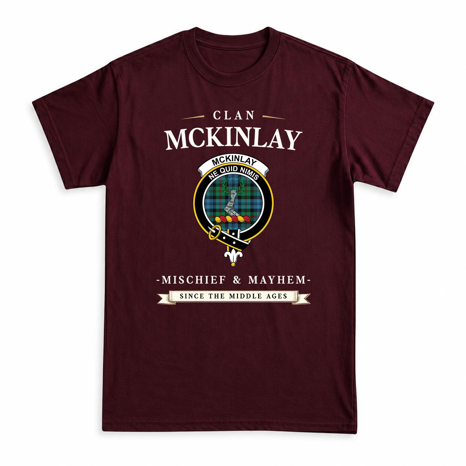 McKinlay Ancient Tartan Crest Mischief and Mayhem T-shirt