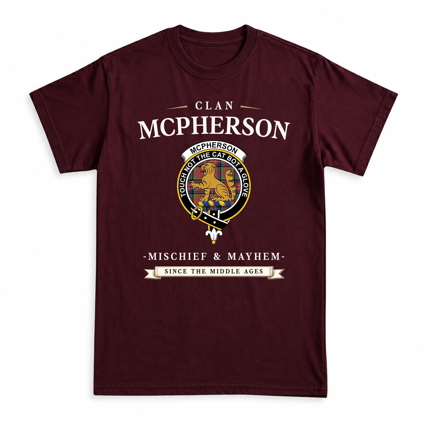 McPherson Ancient Tartan Crest Mischief and Mayhem T-shirt
