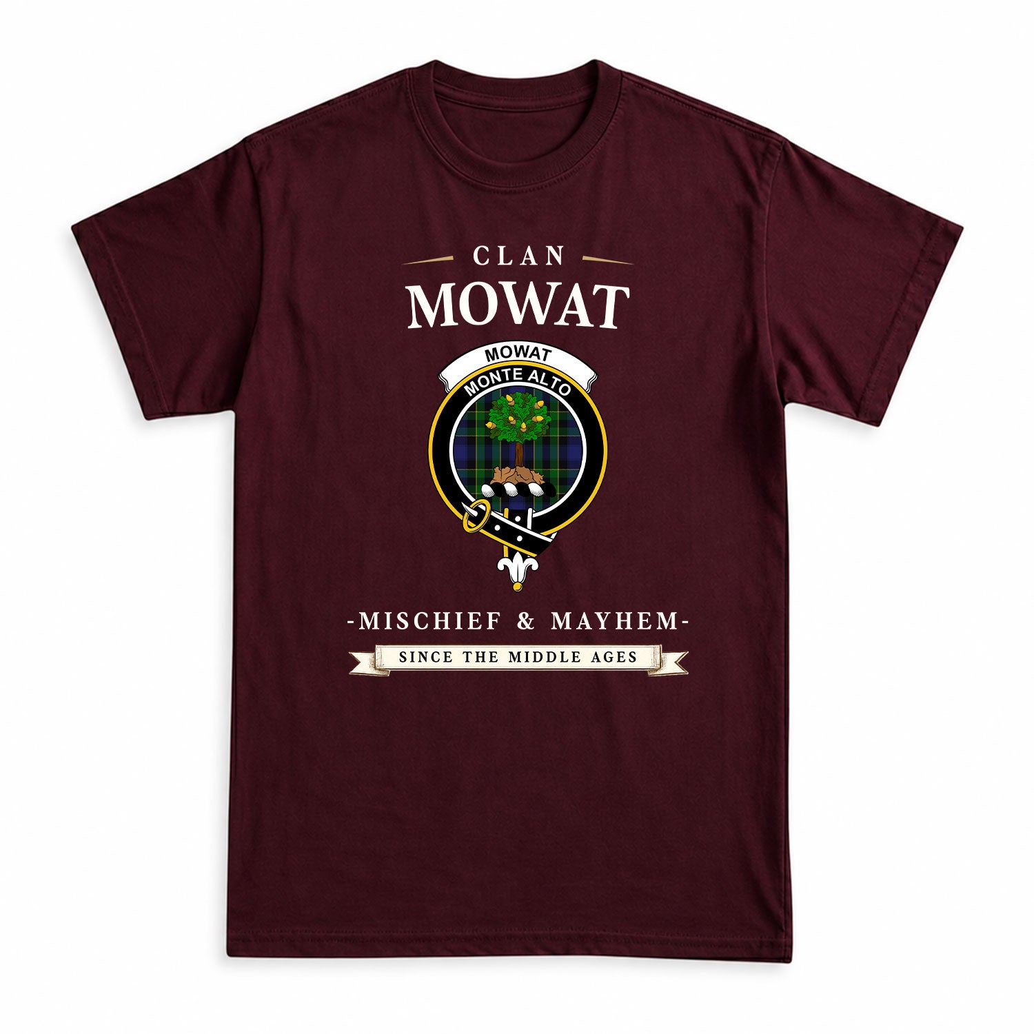 Mowat Modern Tartan Crest Mischief and Mayhem T-shirt