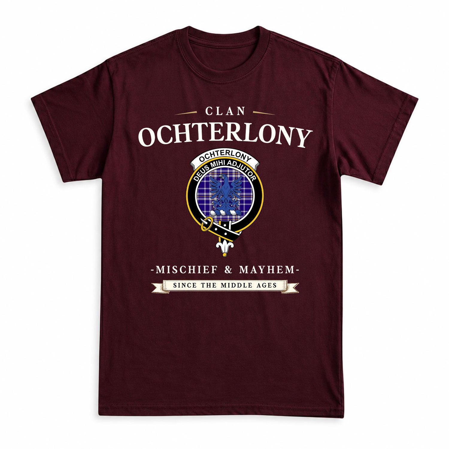 Ochterlony Tartan Crest Mischief and Mayhem T-shirt