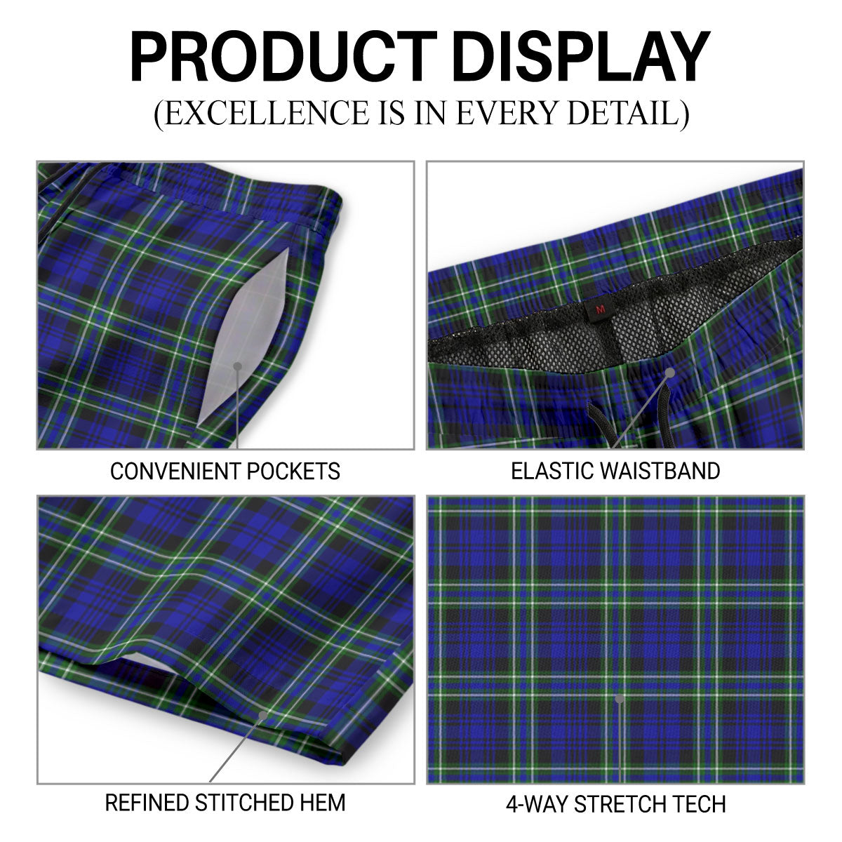 Arbuthnot Modern Tartan Crest Men's Beach Shorts