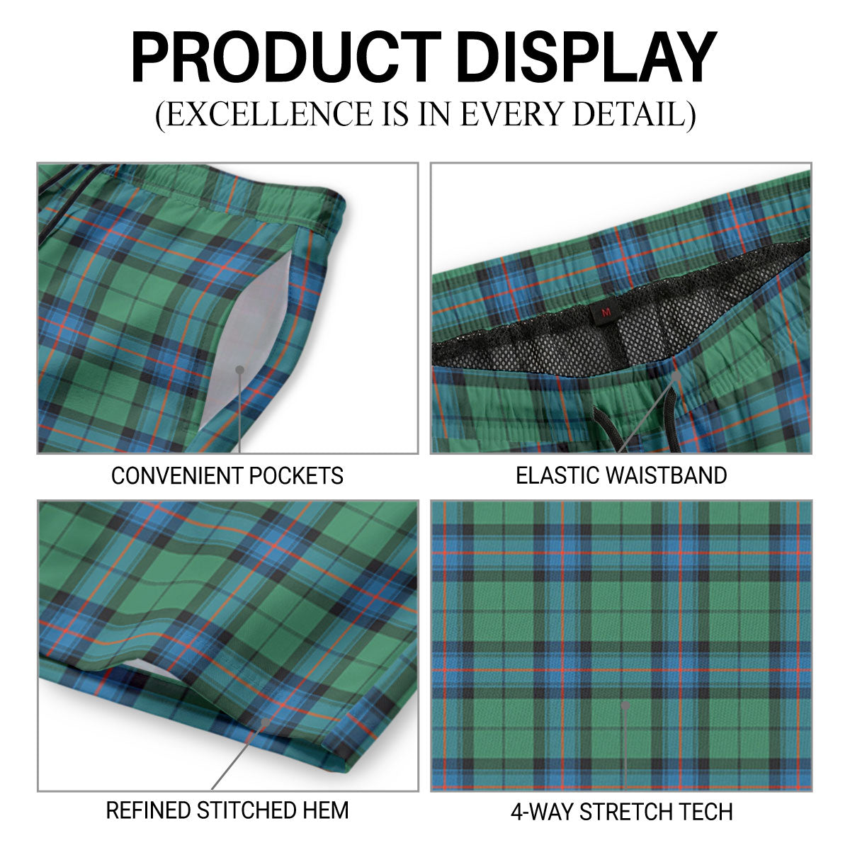 Armstrong Ancient Tartan Crest Men's Beach Shorts