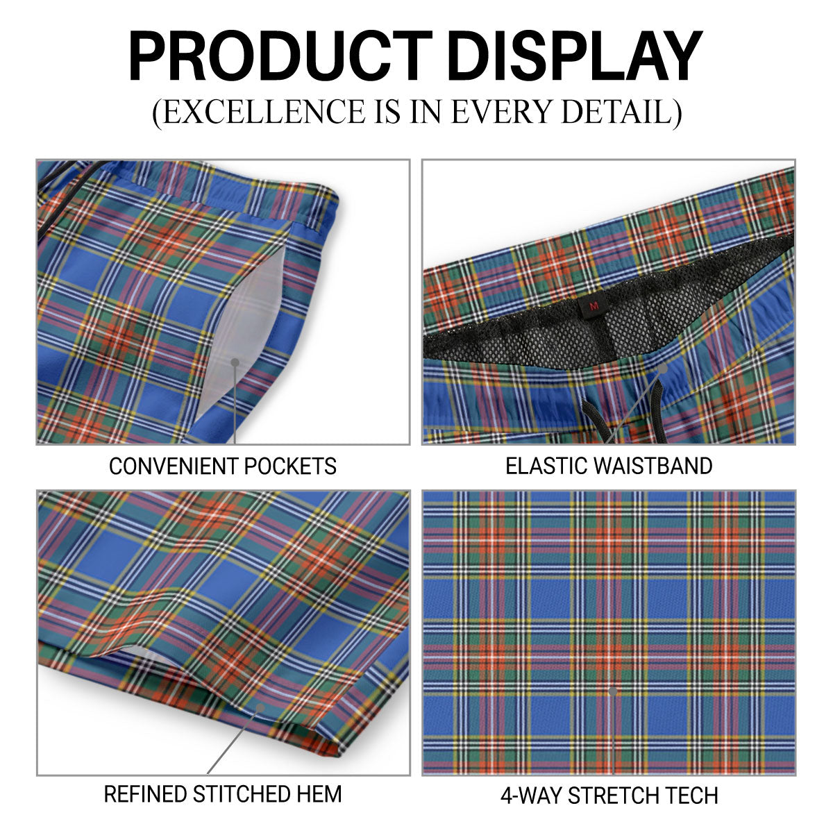 Beaton Ancient Tartan Crest Men's Beach Shorts
