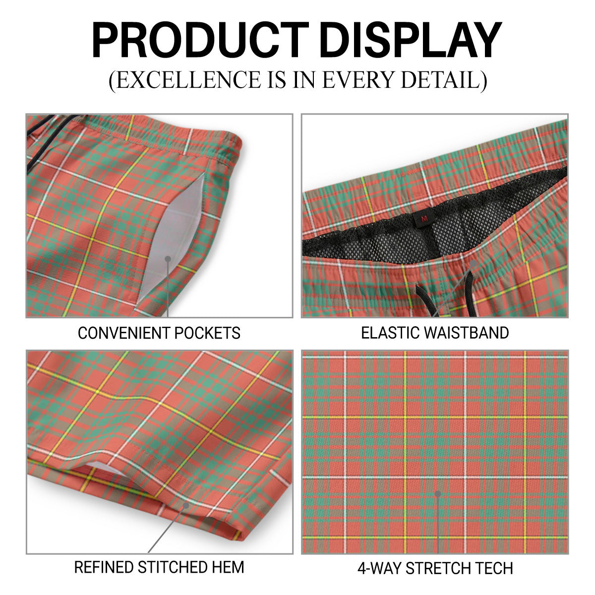 Bruce Ancient Tartan Crest Men's Beach Shorts