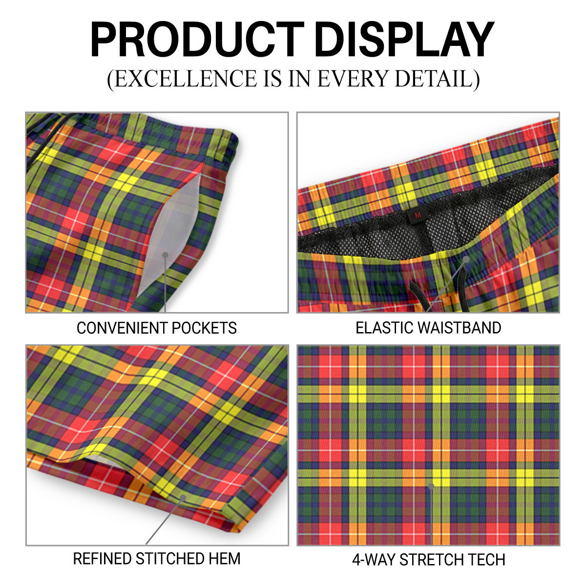 Buchanan Modern Tartan Crest Men's Beach Shorts