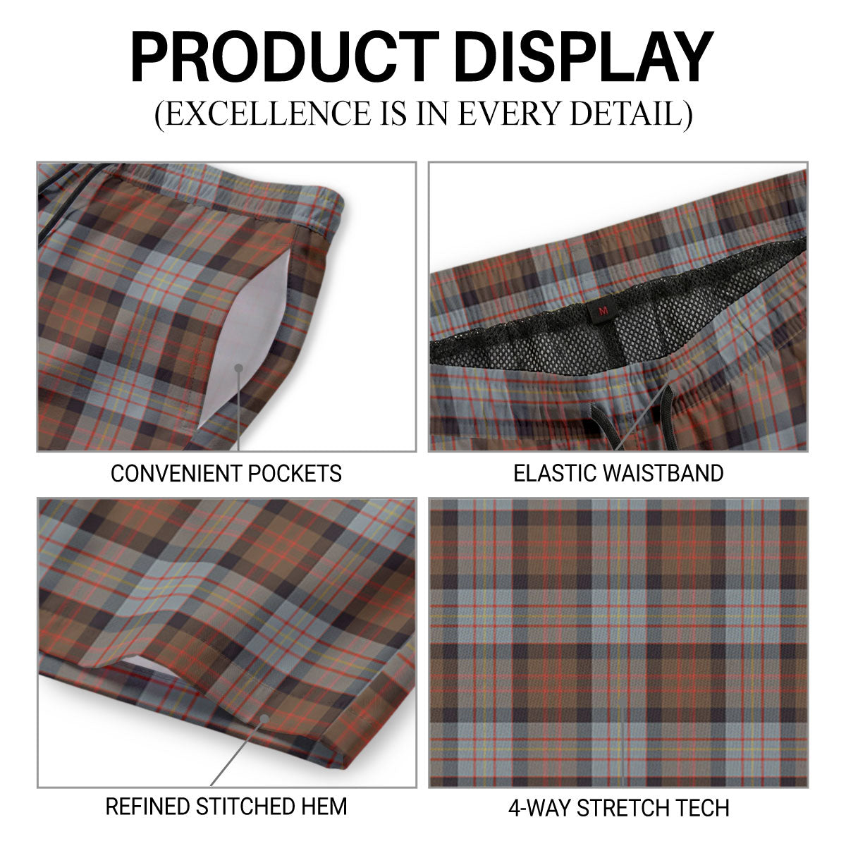 Cameron of Erracht Weathered Tartan Crest Men's Beach Shorts