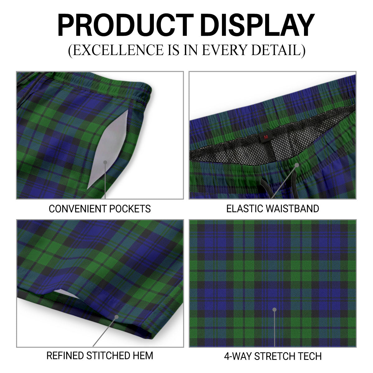 Campbell Modern Tartan Crest Men's Beach Shorts