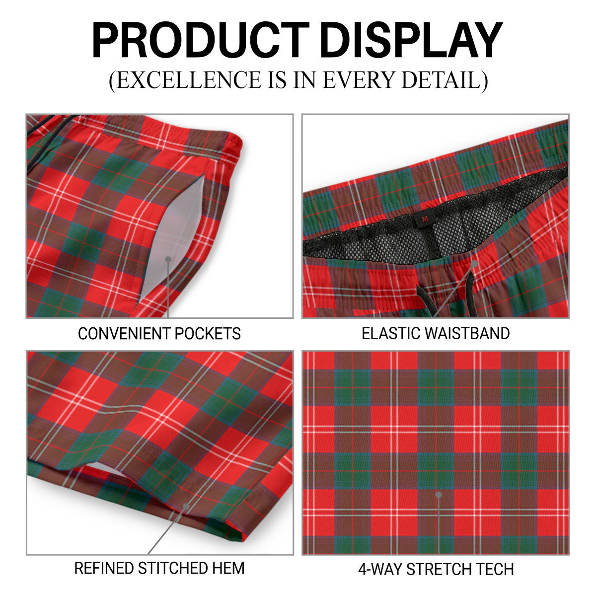 Chisholm Modern Tartan Crest Men's Beach Shorts